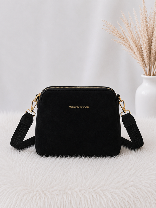 Crossbody-Bag in Wildleder-Optik - schwarz