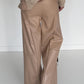 Vegan Leather Wide-Leg Trousers - Beige