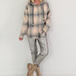 Checked shirt jacket with hood - beige-grey-multi-coloured