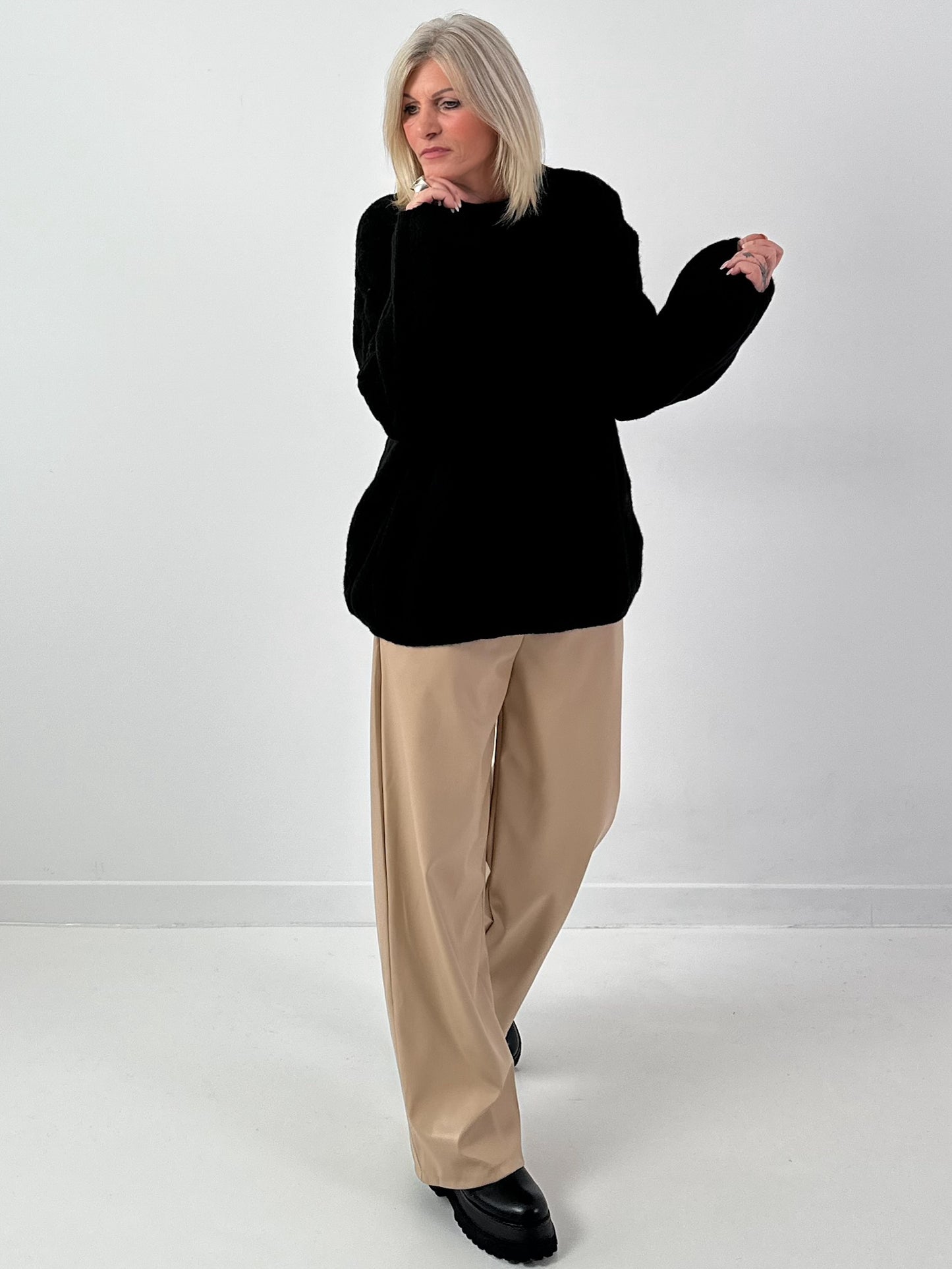 Leather-look trousers, model "Smooth Faux" - beige