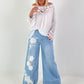Wide-Leg Jeans mit floralen Applikation - denim