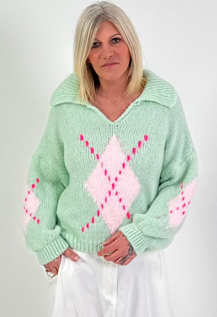 Pullover Modell "Cozy Diamond Knit" - mint