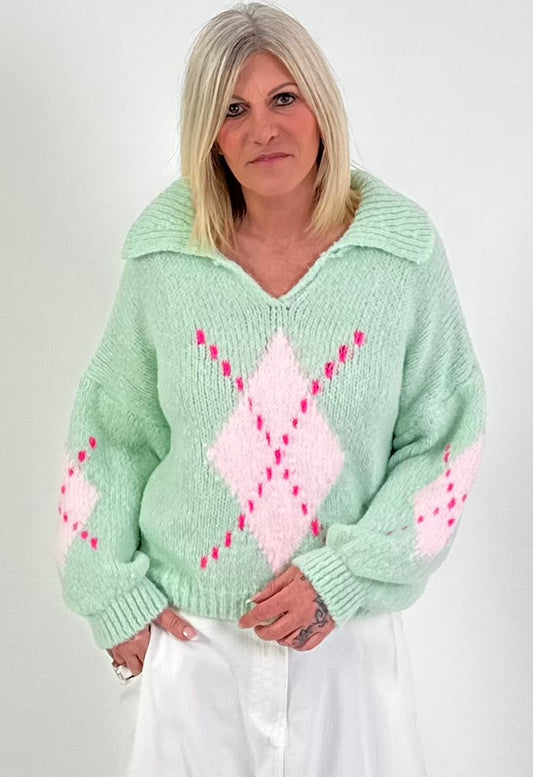 Pullover Modell "Cozy Diamond Knit" - mint