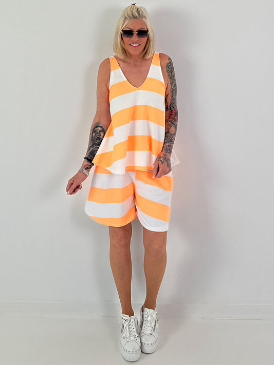 Two-piece with block stripes - white-neon orange