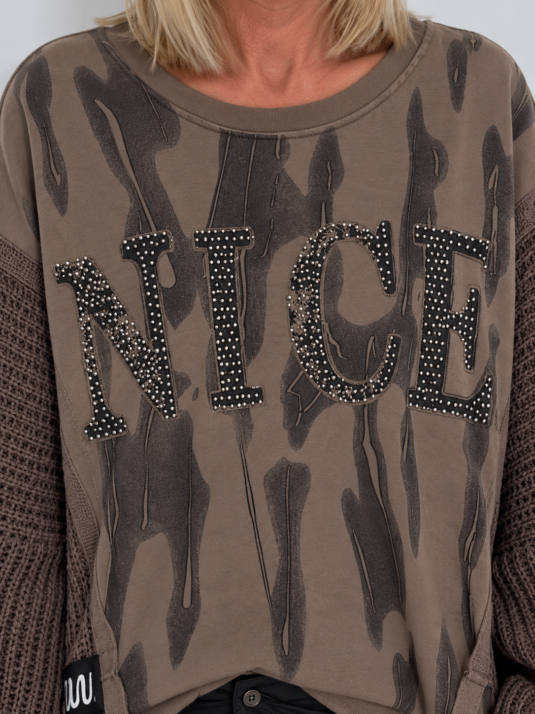Sweater Nice mit Strickeinsätzen - chocolate