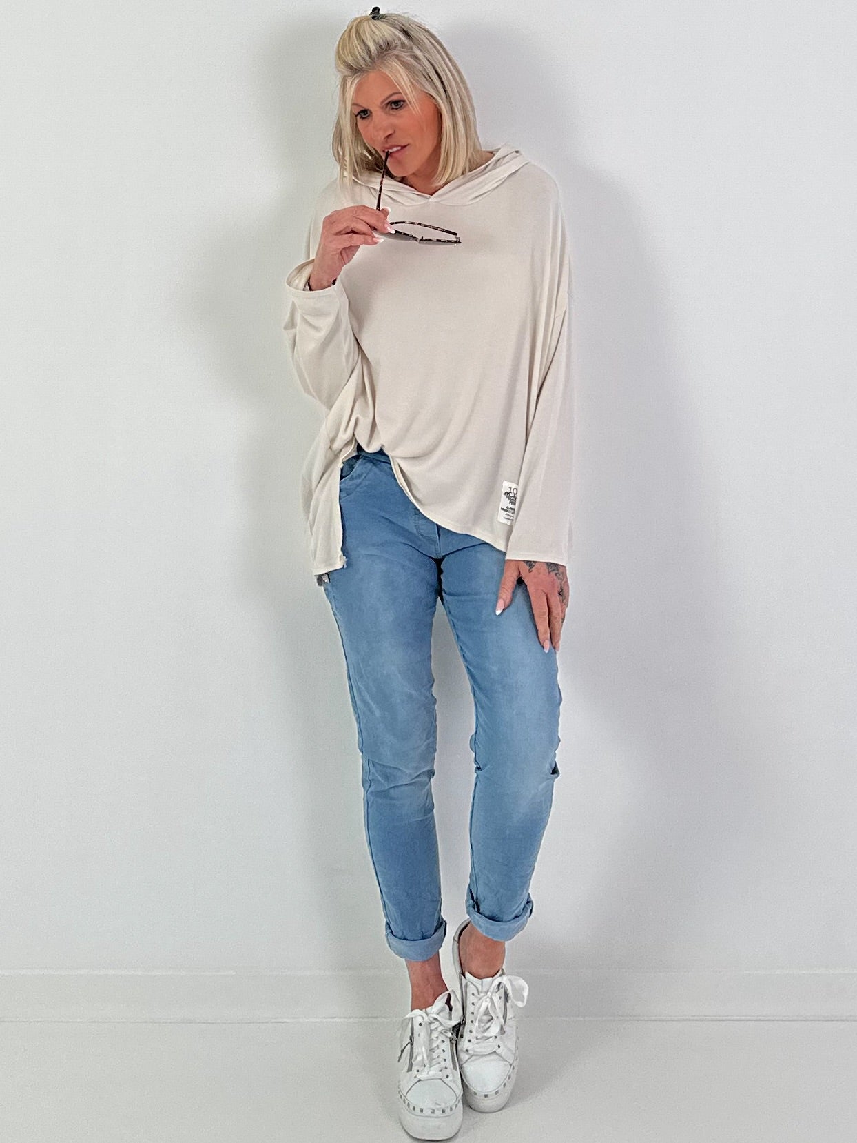Fine Knit Hoodie - Beige