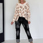 Pullover mit V-Ausschnitt und Leo-Print - leo-taupe