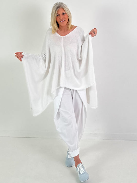 Oversized Sommerstrick Poncho - weiss
