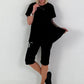 Pleated T-shirt with ruffle sleeves - black