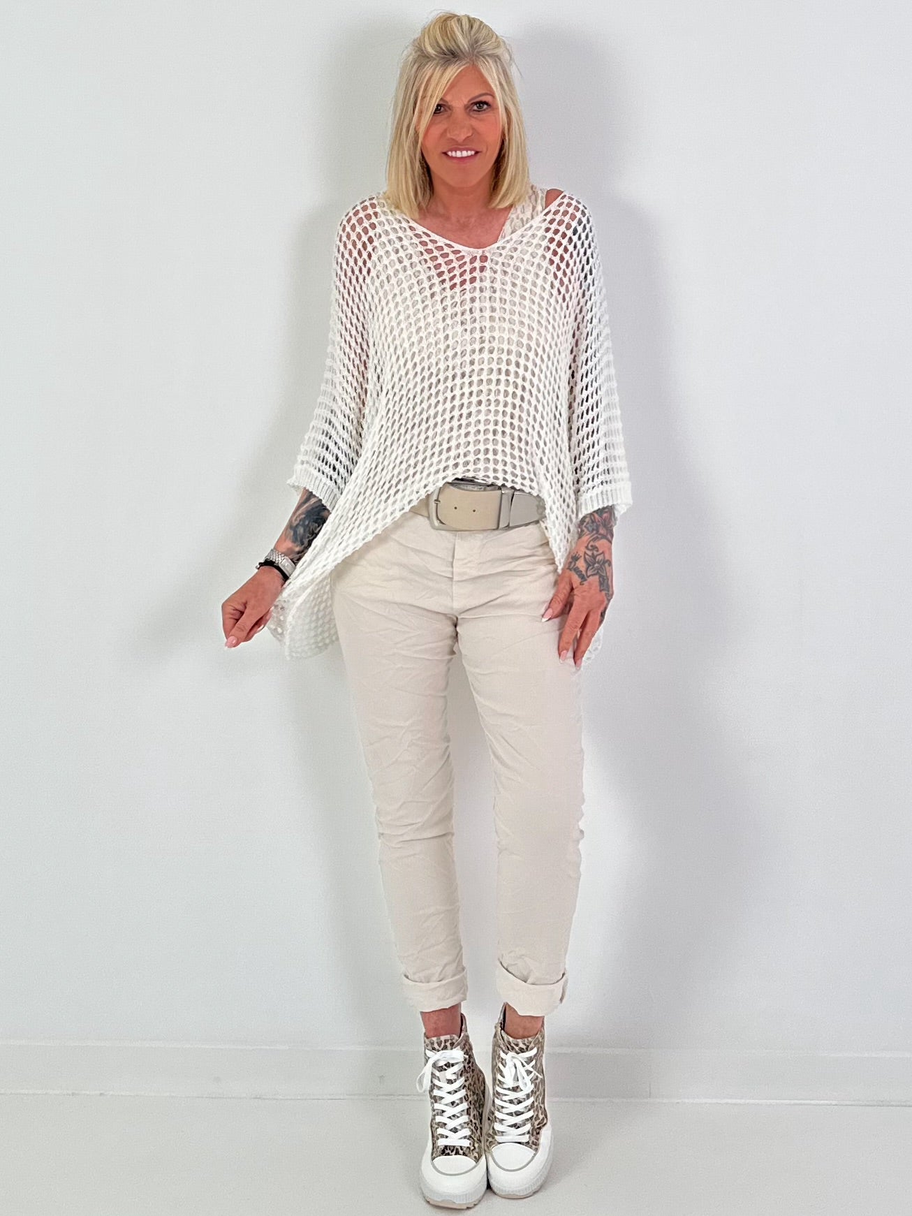Oversized Häkelpullover - weiss