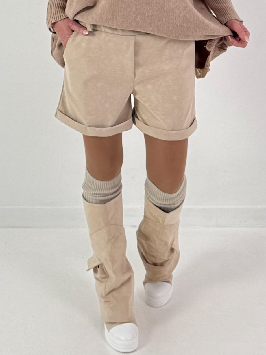 Leather-look shorts, model "Velvet Shine" - beige