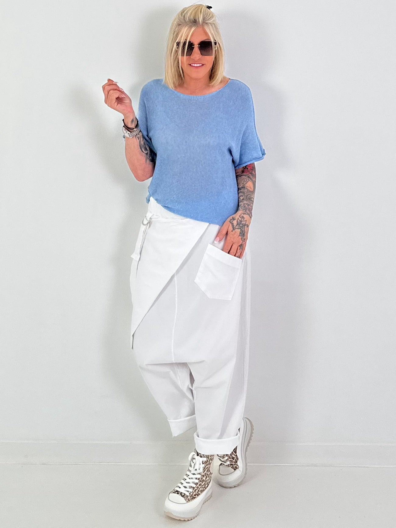 Sommerstrick Pullover mit kurzen Arm - hellblau
