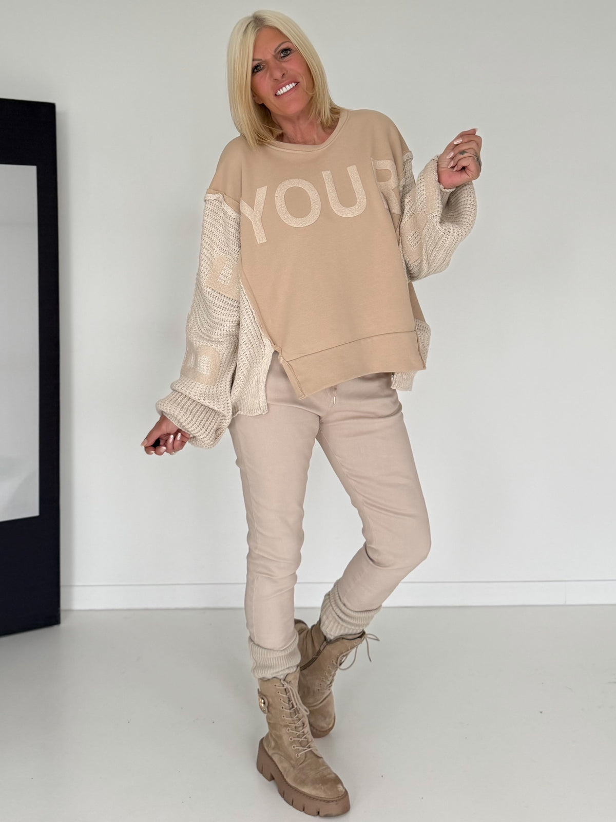 Hose mit elastischem Bündchen - beige