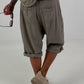 Kurze Leinen Baggy mit Überwurf und Paillettendetails - taupe