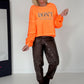 Sweater Don't Look Back - neon orange-leopard