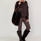 Vegan leather trousers with patch - mocha