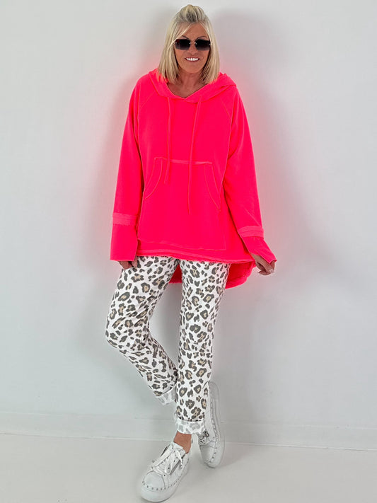 Casual lange hoodie met duimgaten - neonroze