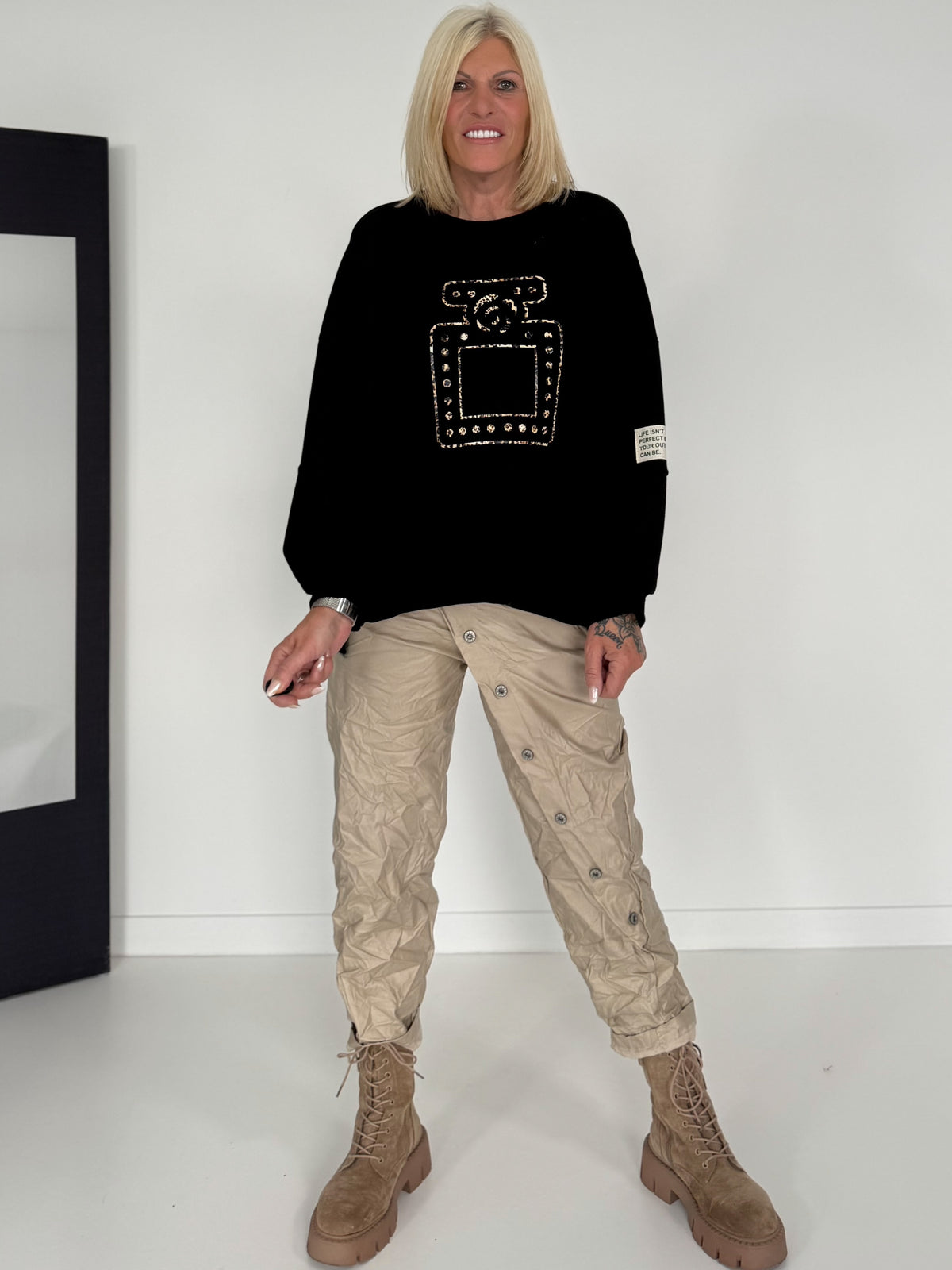 Sweater mit 3D-Print - schwarz-leo