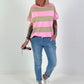 Sweat T-Shirt mit Streifen - taupe-rosa