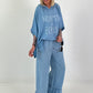 Oversized Hooded Denim Shirt - Light Blue