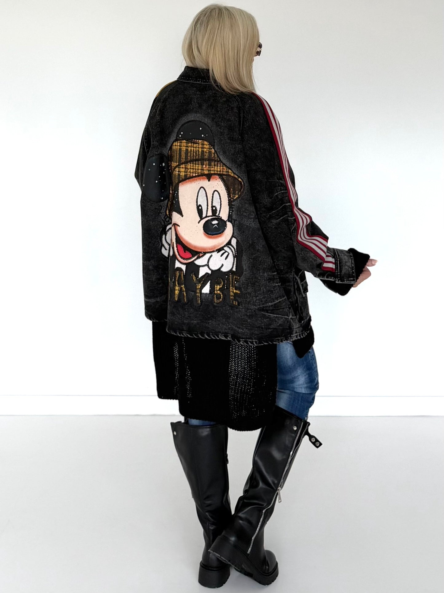 Oversized Jeansjacke mit Pailletten - used-black ( lieferbar ab ca. 01.09.26)