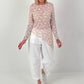 asymmetrisches Spitzenshirt mit Blumen - creme-rosa