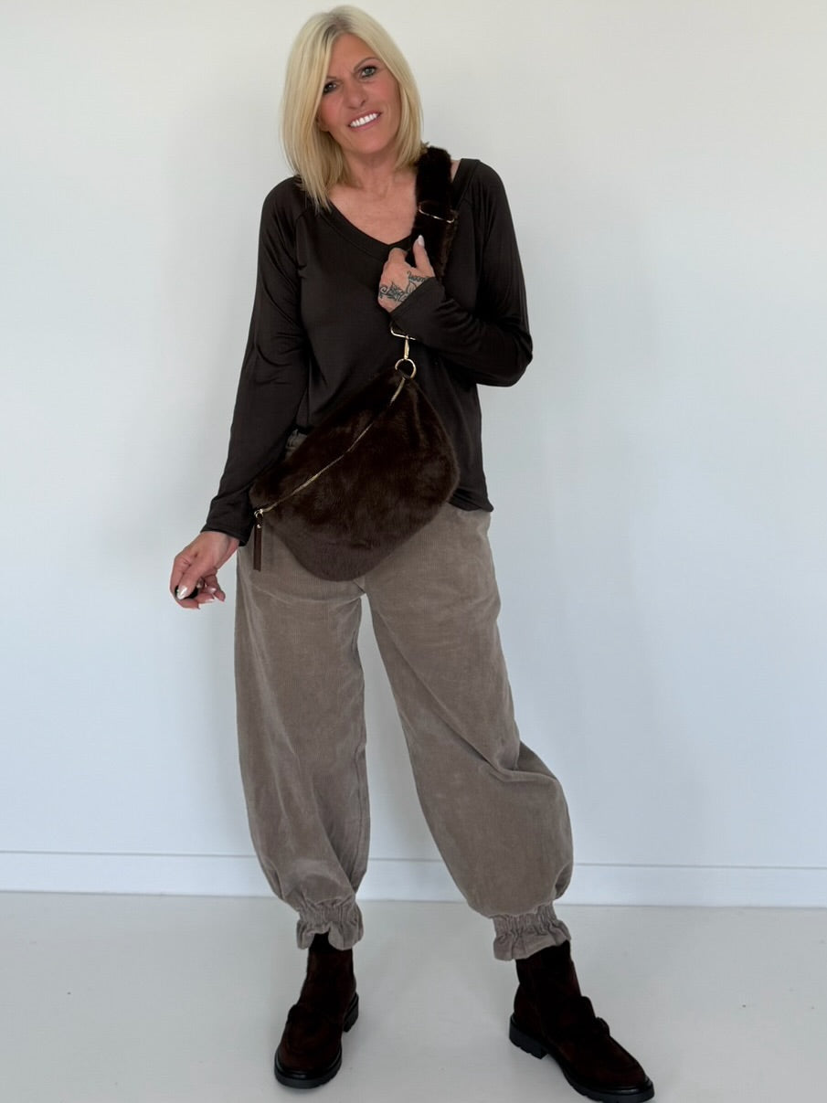 Cord-Pumphose mit Gürtel - taupe