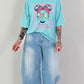 Oversized T-shirt met print op de voorkant - turquoise