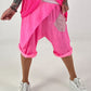 Kurze Leinen Baggy mit Überwurf und Paillettendetails - neonpink