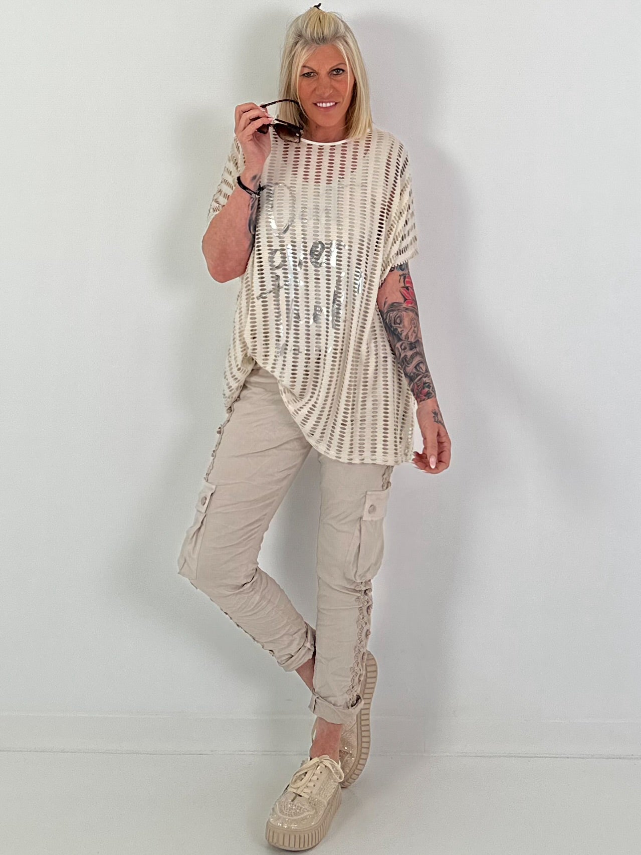 Netzshirt Don´t Overthink - beige