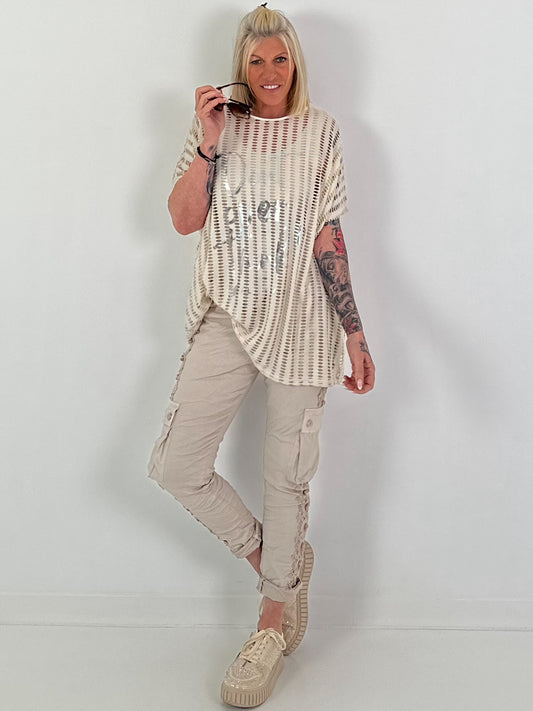 Netzshirt Don´t Overthink - beige