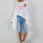 Linen Short Coat with Eyelets - white