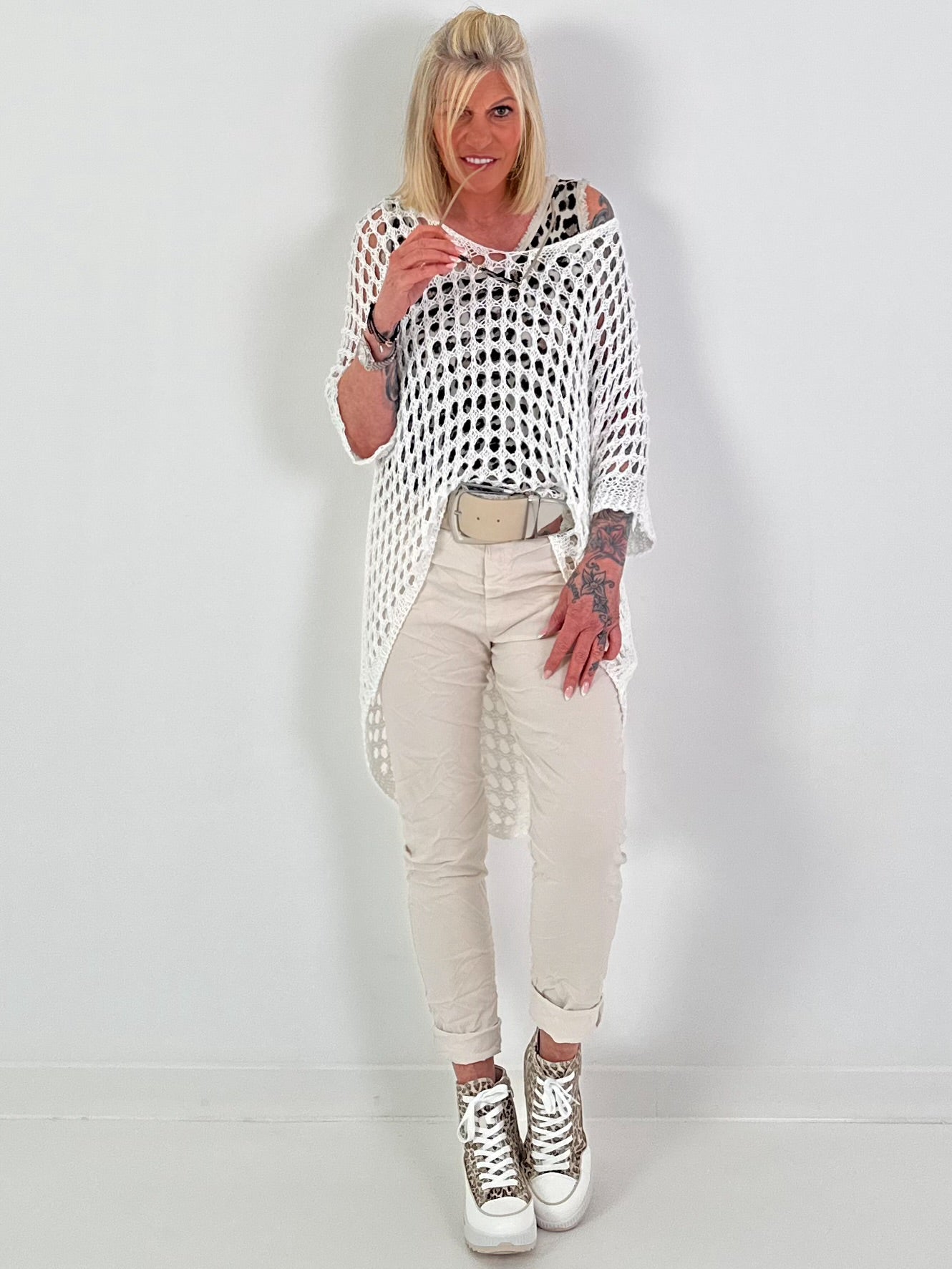 Oversized Häkelpulli - weiss