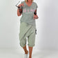 Kurze Baggy mit kleinen Ösen-Details - khaki