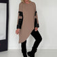 Asymmetrischer Sweater mit Kreuz- und Lederoptik-Details - taupe