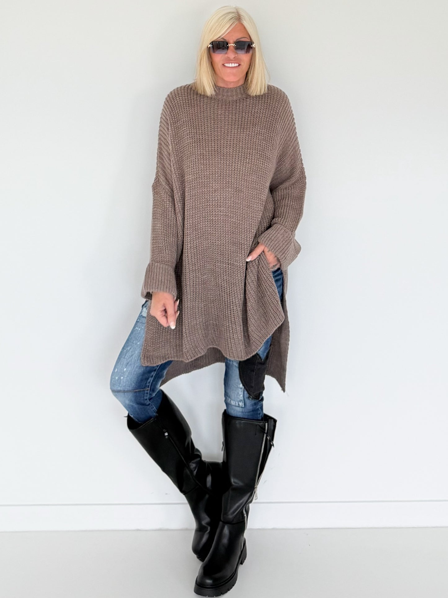 Long Strickpullover - taupe