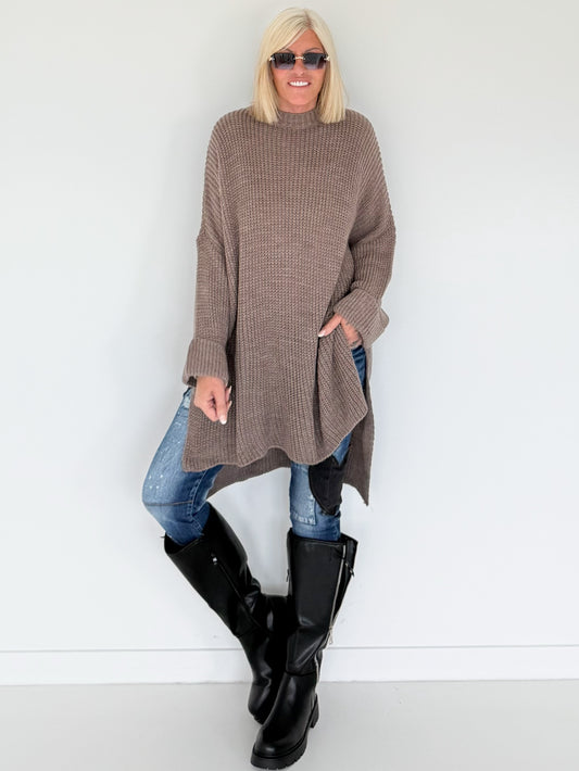 Long knit sweater - taupe