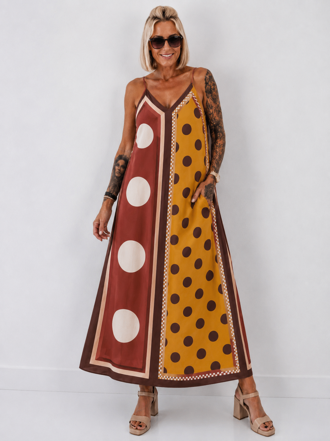 Luftiges Sommerkleid mit Print - mokka - mehrfarbig