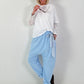 Baggy Trousers with Decorative Scarf - Light Blue