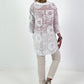 Seidenbluse mit Frottee-Applikationen - weiss