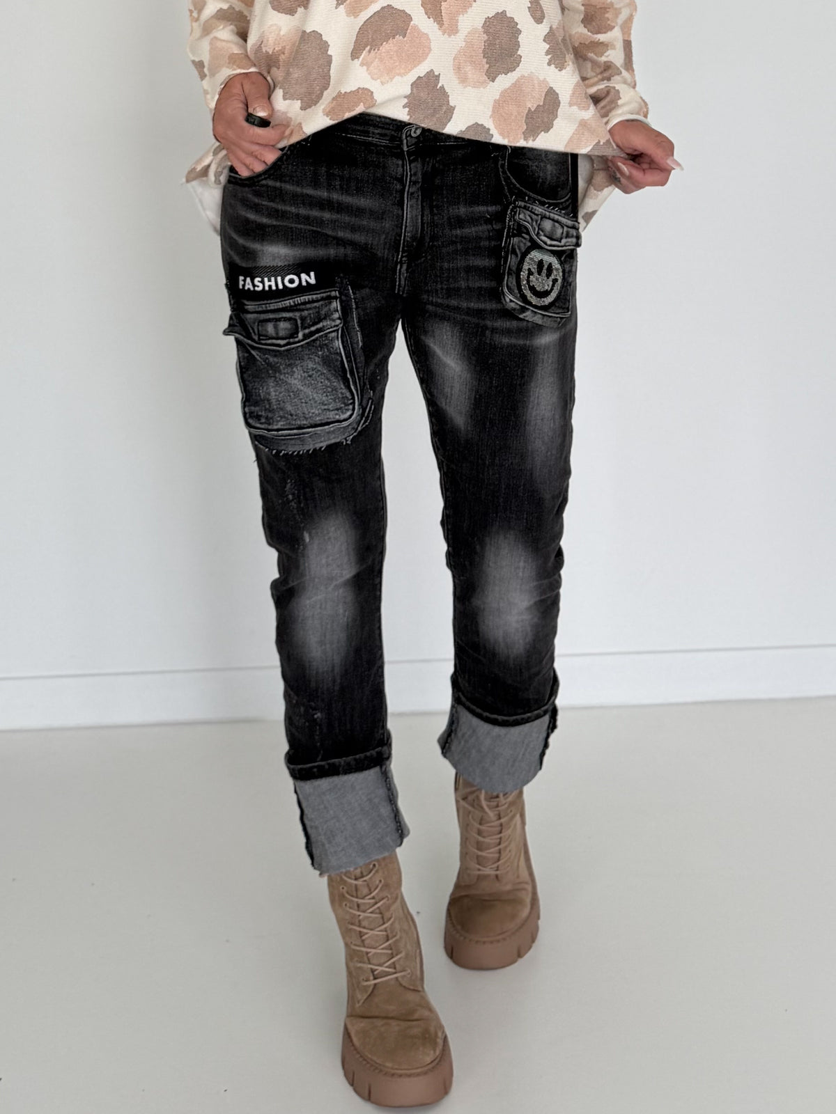 Jeans Fashion Smiley - used-black