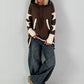 Casual long hoodie with thumb holes and trendy star elements - chocolate