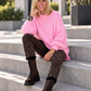 Oversized Pullover mit Grobstrickärmeln - rosa