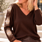 Sweater with rhinestone appliqués - mocha