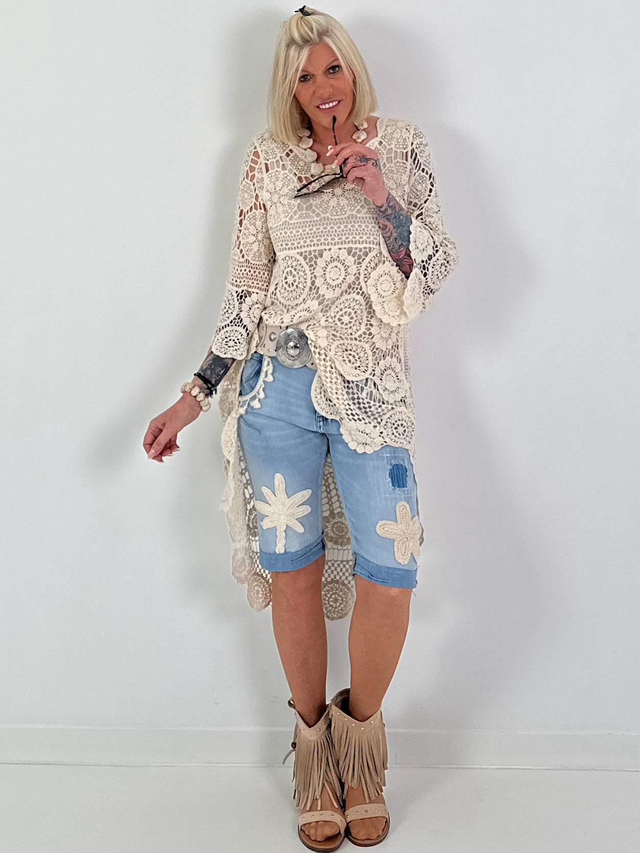 Crocheted Tunic with Pattern - beige