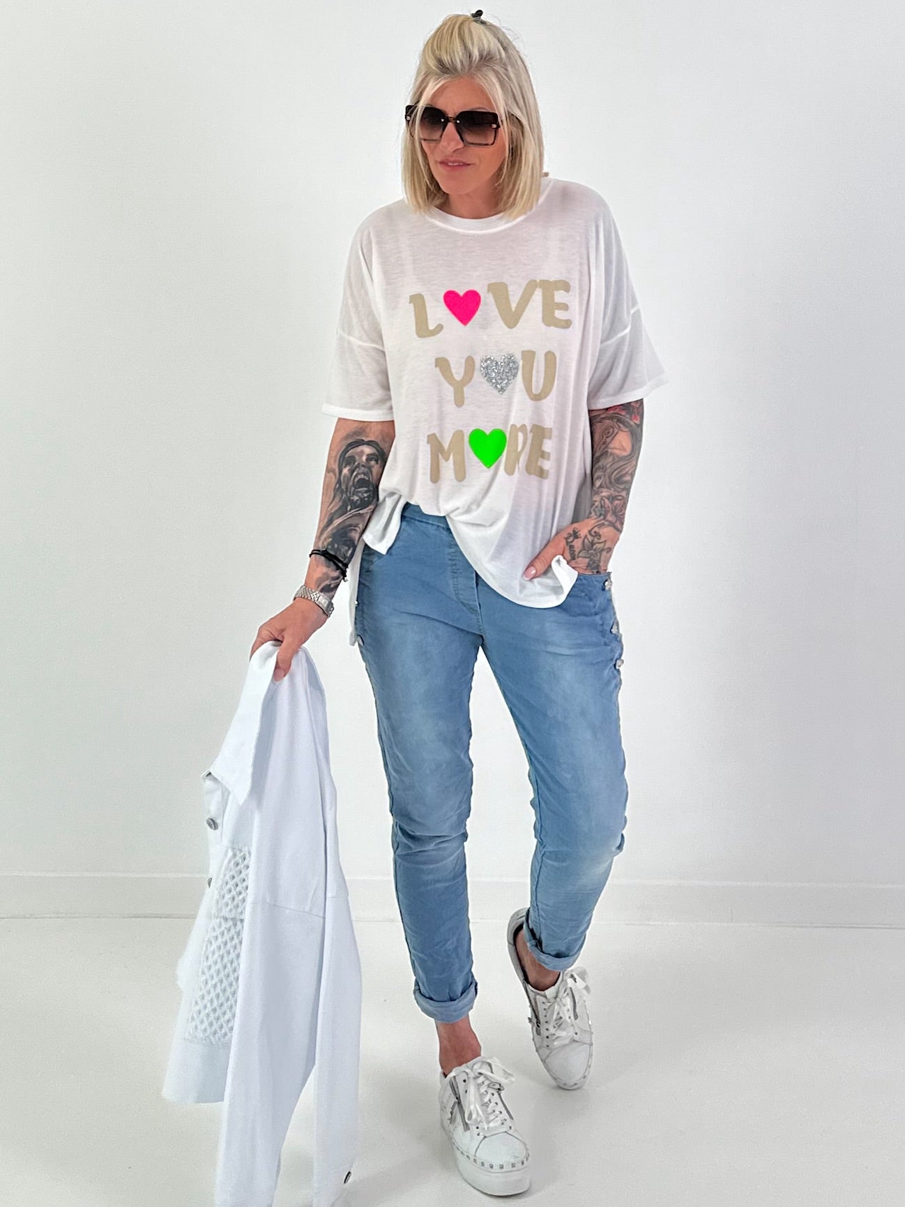 Fine-knit T-shirt Love - white