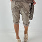 Kurze Hose mit Jeanselementen und Ösen - taupe