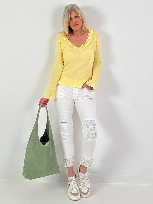Shirt mit Spitzenrüsche - gelb