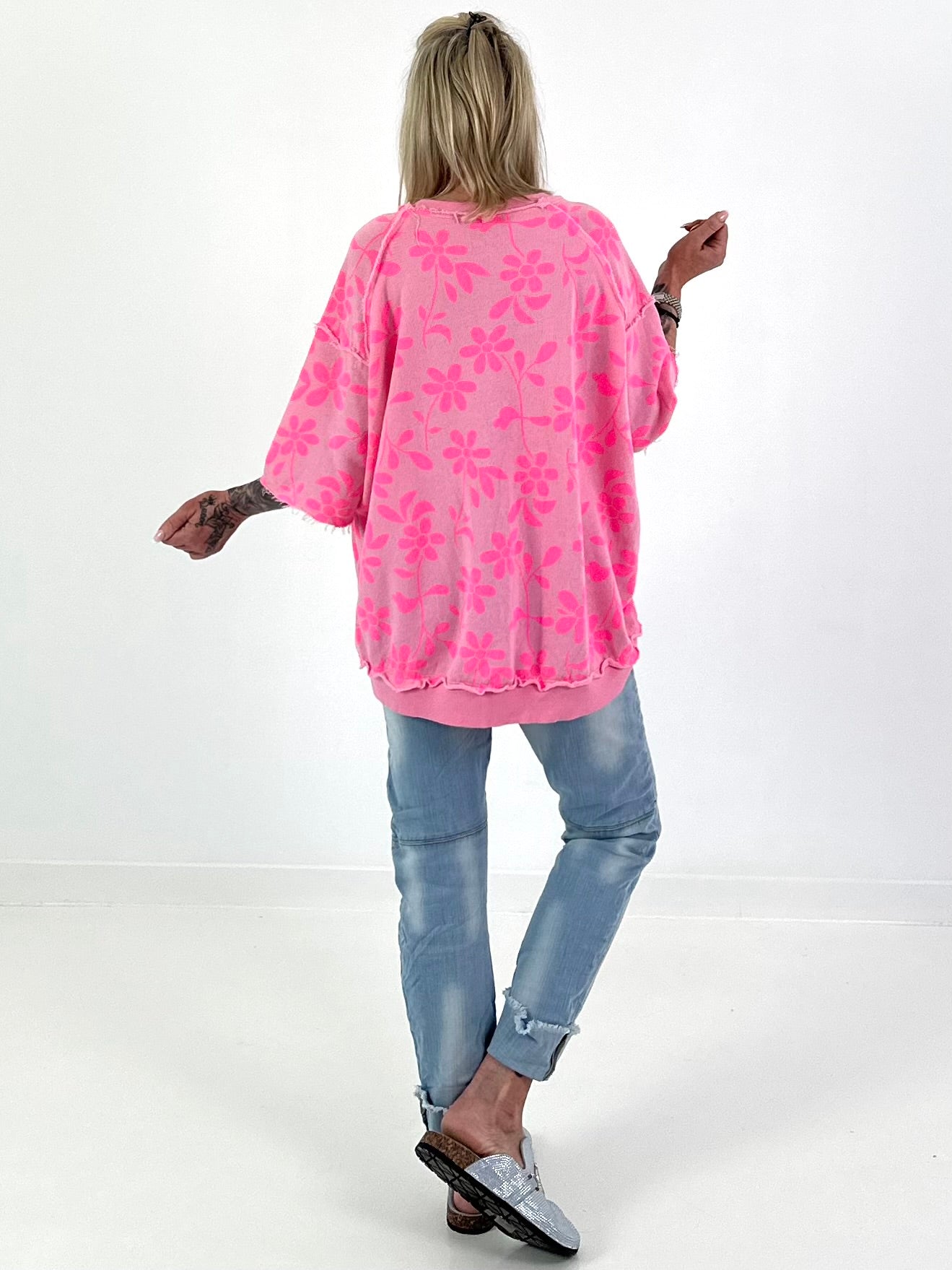 Sweater with floral all-over print - pink