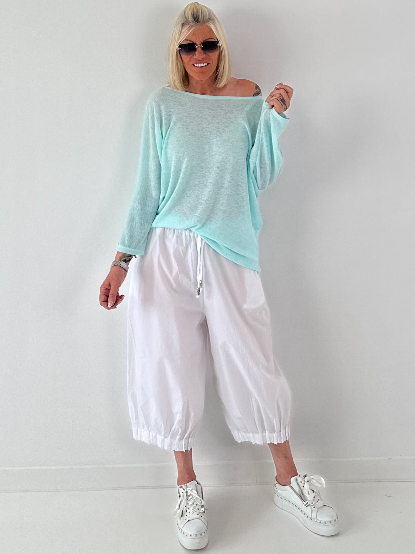 Leichter Oversized Pullover - babytürkis